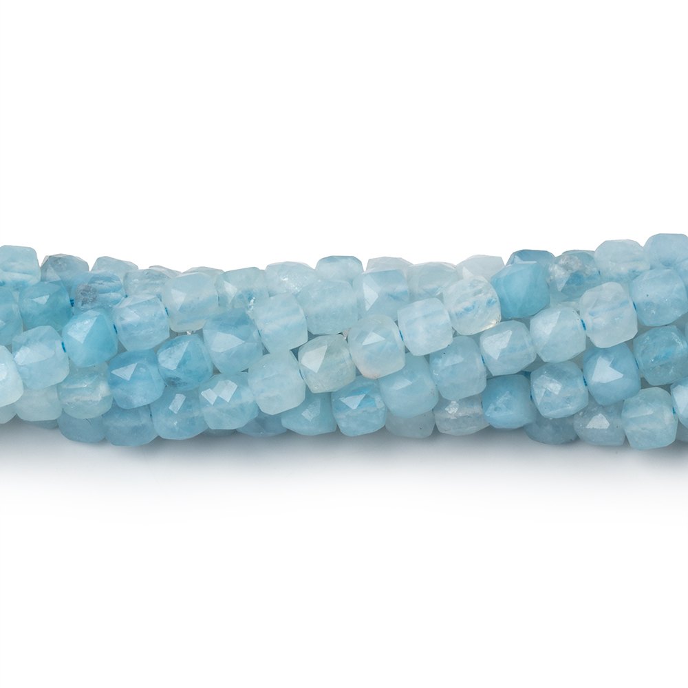 4mm Aquamarine micro faceted cubes 12.5 inch 74 pieces A - BeadsofCambay.com