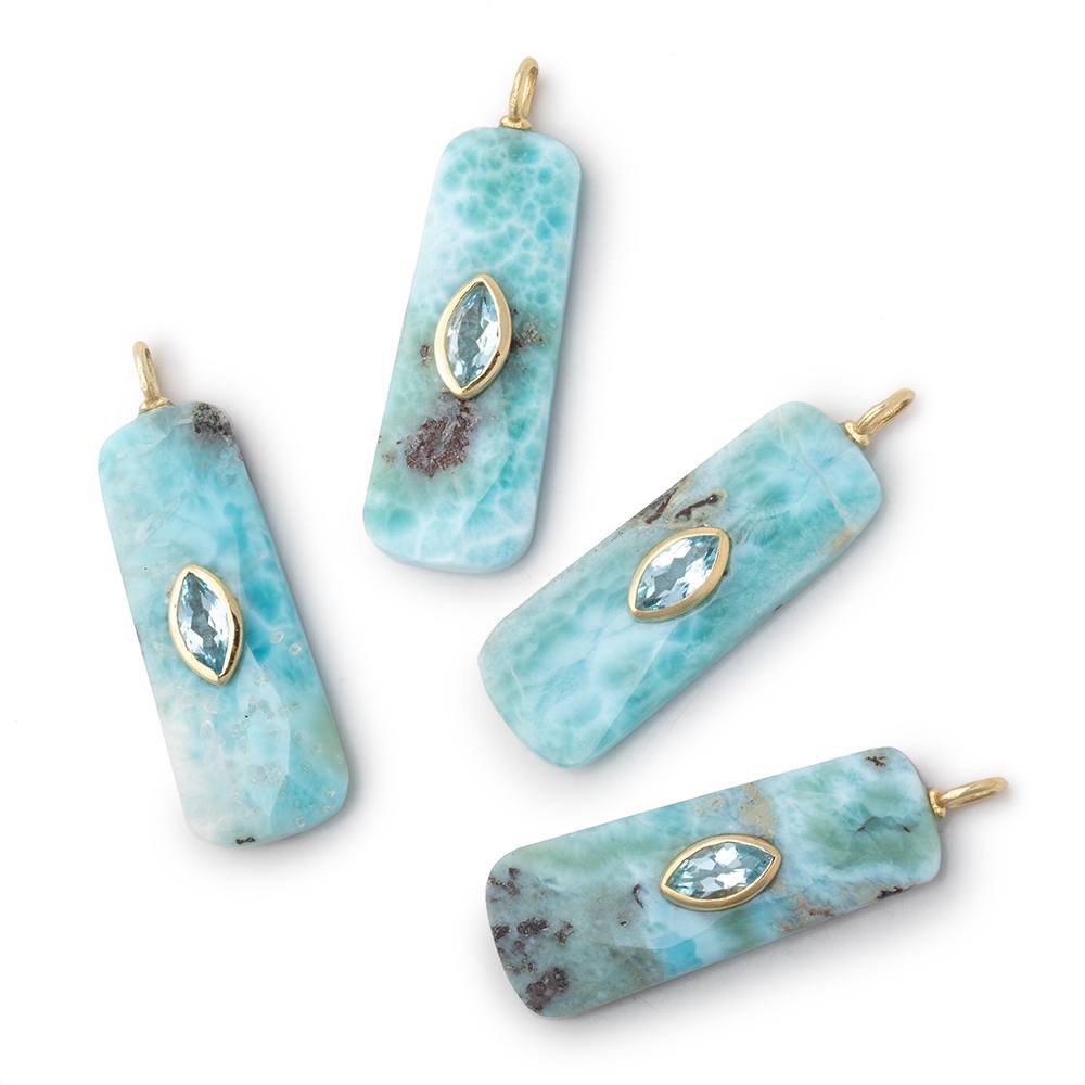 33x13mm Larimar Faceted Rectangle with Bezeled Aqua Inlay 1 Pendant - Beadsofcambay.com