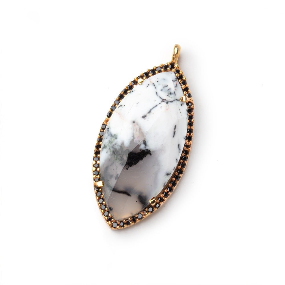 33x17mm Vermeil & Black CZ Bezel Dendritic Opal Marquise 1 Pendant - Beadsofcambay.com