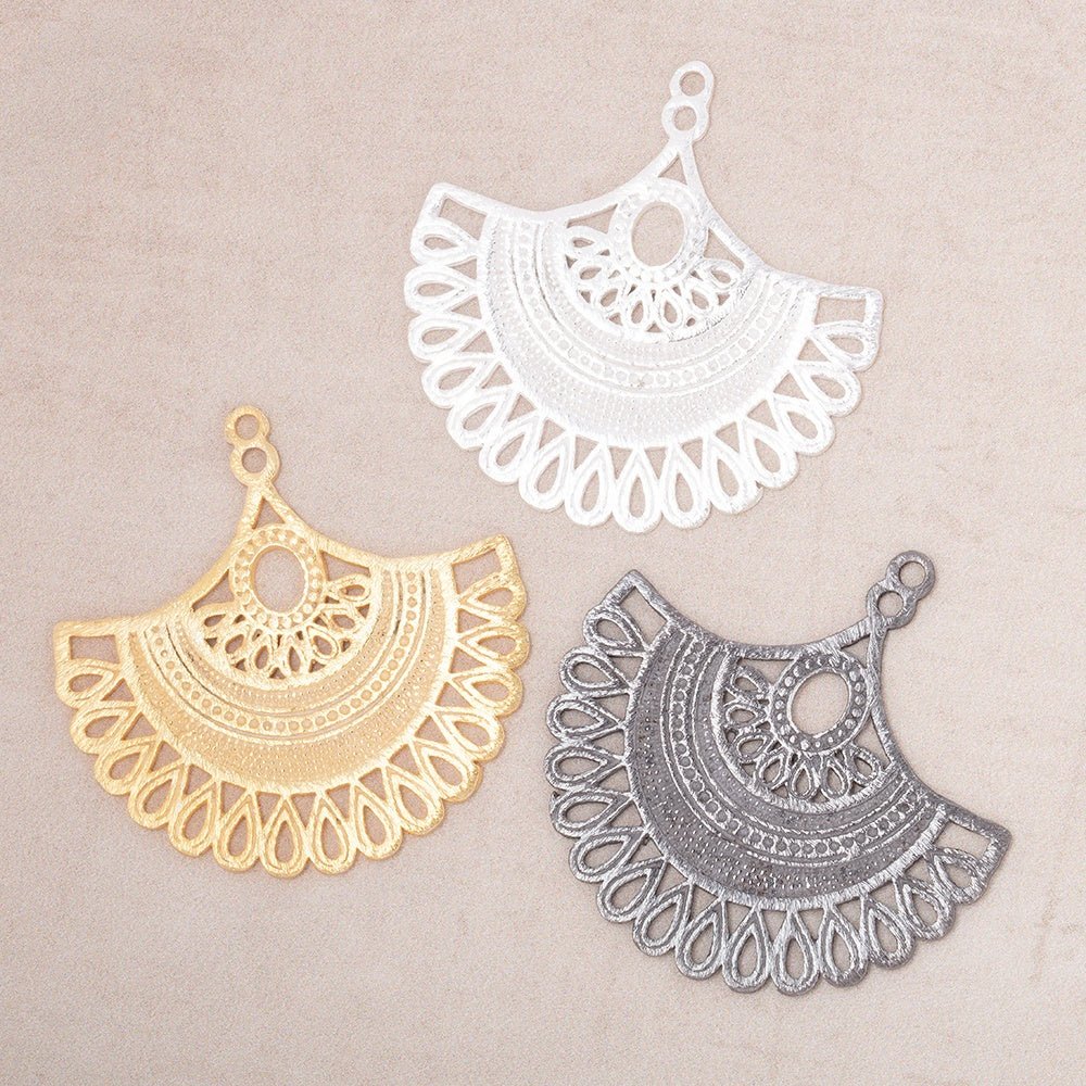 34.5mm Brushed Filigree Fan Charm Set of 2 pieces - Beadsofcambay.com