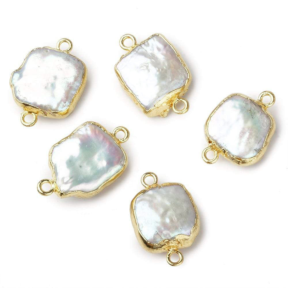 10-12mm Gold Leafed White Square Freshwater Pearl Connector Focal Bead 1 piece - BeadsofCambay.com