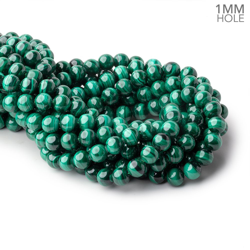 8mm Malachite Plain Round Beads 15.5 inch 48 pieces 1mm hole - BeadsofCambay.com