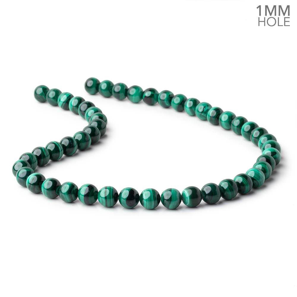 8mm Malachite Plain Round Beads 15.5 inch 48 pieces 1mm hole - BeadsofCambay.com