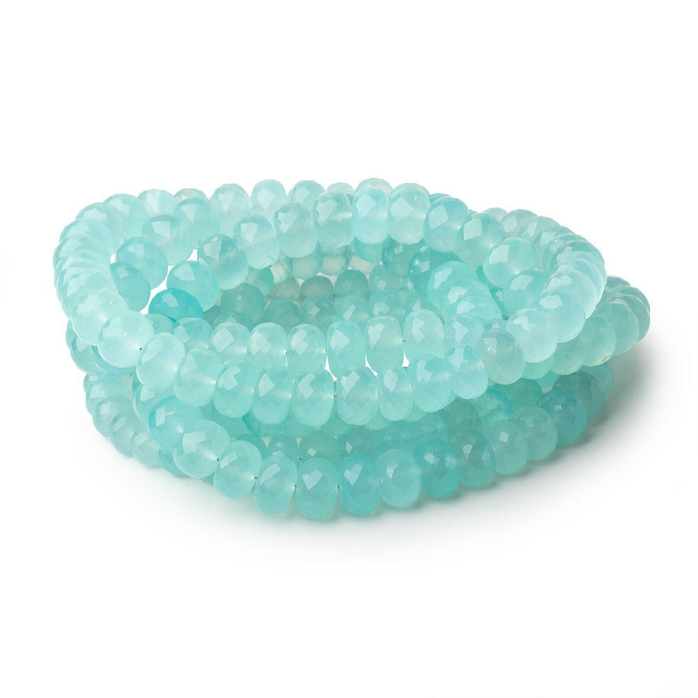 7.5-10mm Seafoam Blue Chalcedony Faceted Rondelle 16 inch 60 Beads - BeadsofCambay.com