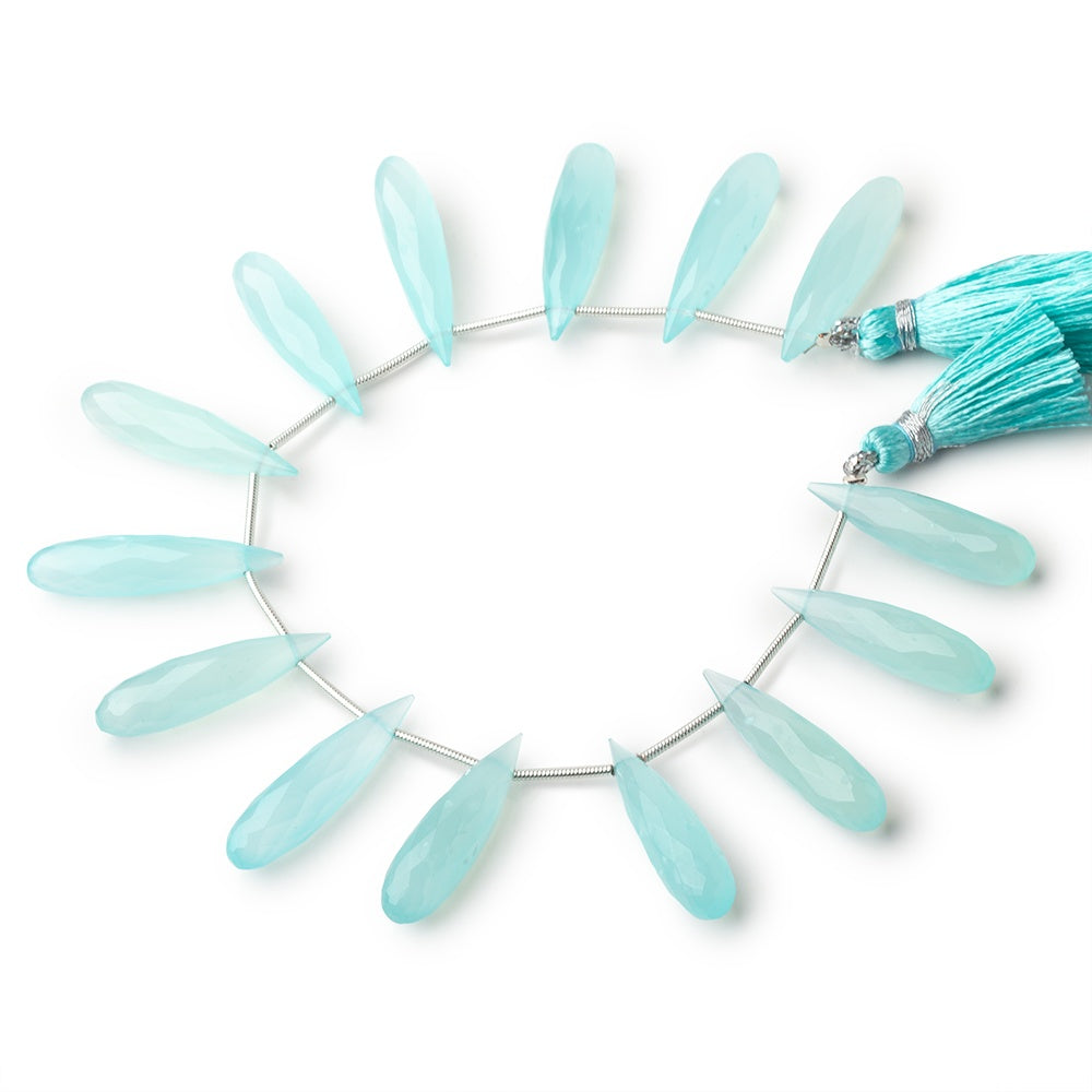 25-27mm Seafoam Blue Chalcedony Faceted Tear Drop 8 inch 14 Beads - BeadsofCambay.com