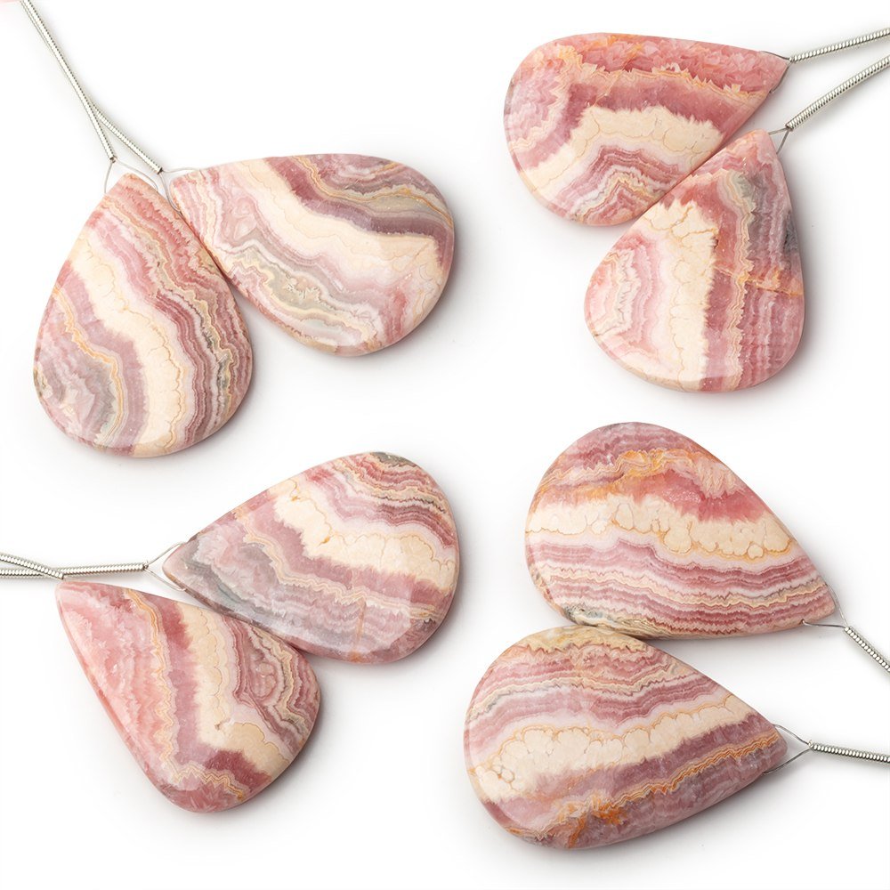 35 - 36mm Rhodochrosite Plain Pear Set of 2 Focal Pendants - Beadsofcambay.com