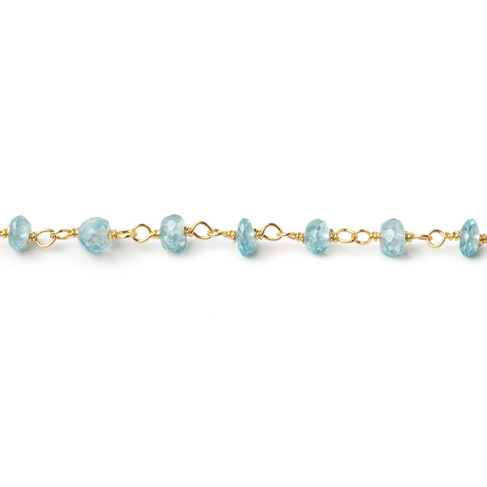 3.5 - 4mm Blue Zircon Faceted Rondelles on Vermeil Hand - Wrapped Chain - Beadsofcambay.com