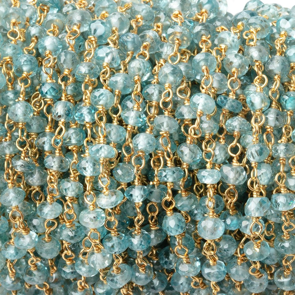 3.5 - 4mm Blue Zircon Faceted Rondelles on Vermeil Hand - Wrapped Chain - Beadsofcambay.com