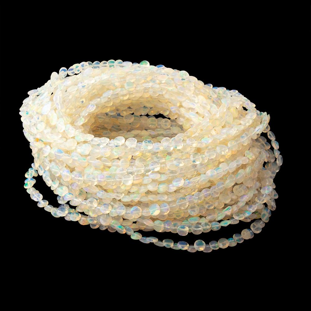 3.5 - 4mm Ethiopian Opal Pavilion Faceted Coin 16 inch 126 Beads AA - Beadsofcambay.com