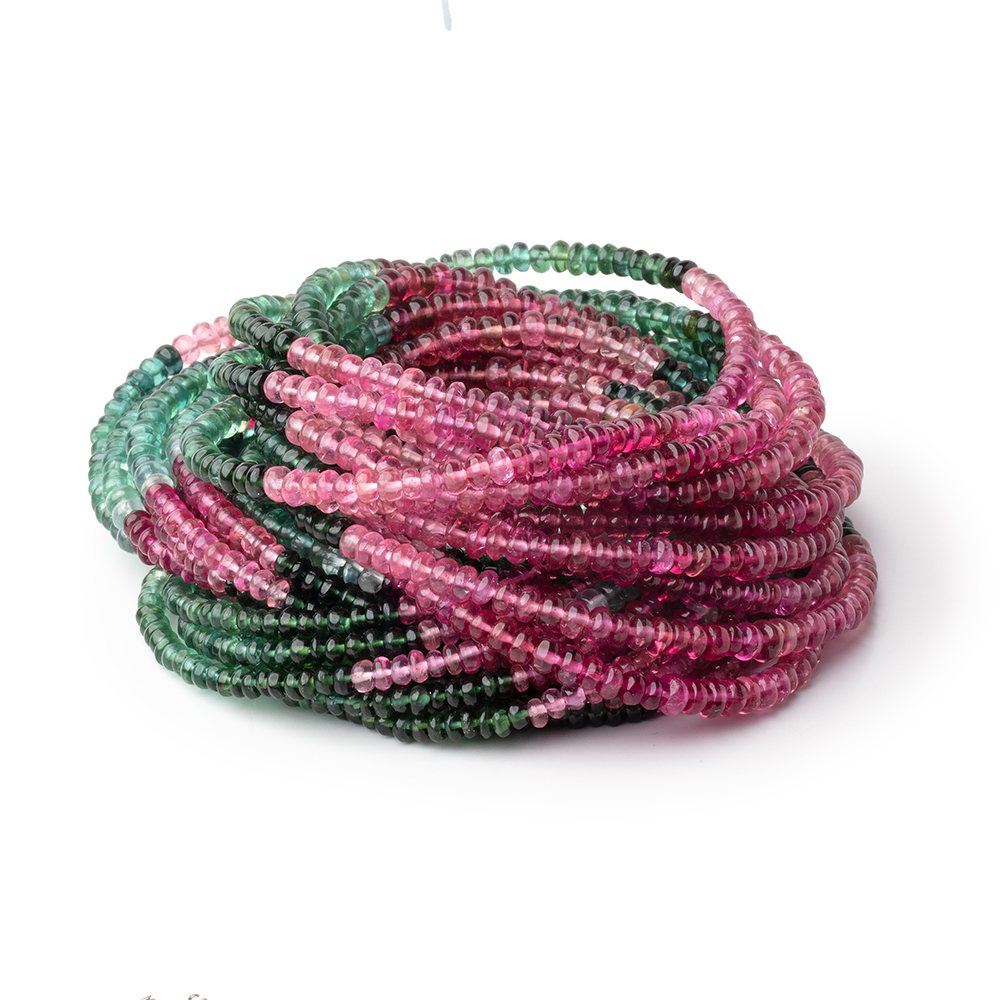 3.5 - 4mm Multi Color Tourmaline Plain Rondelles 18 inch 245 Beads AA - Beadsofcambay.com