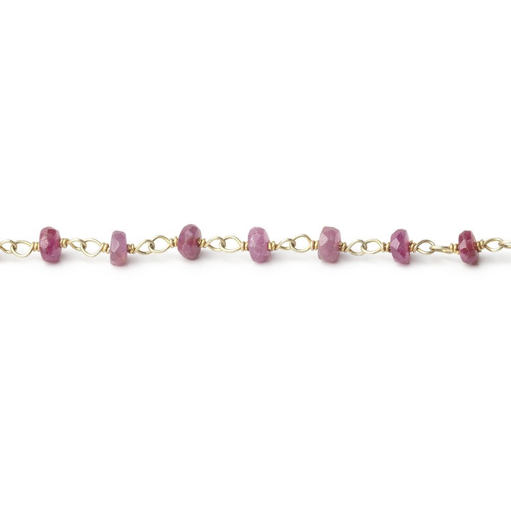 3.5mm Ruby Faceted Rondelle Beads on Vermeil Chain - Beadsofcambay.com