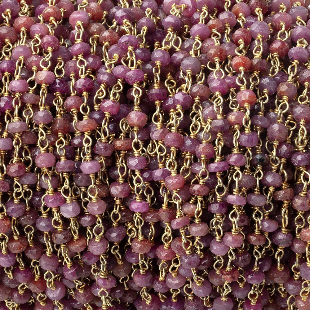 3.5mm Ruby Faceted Rondelle Beads on Vermeil Chain - Beadsofcambay.com