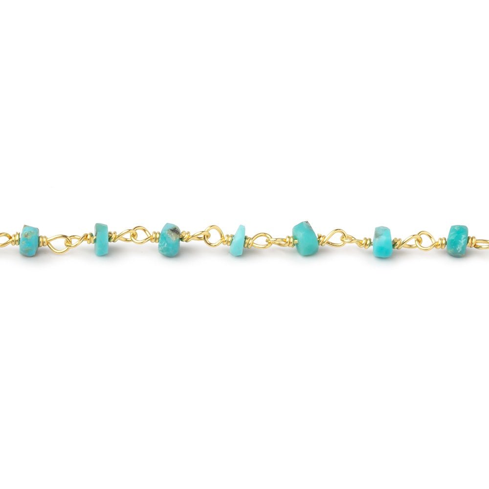 3.5mm Sleeping Beauty Turquoise Faceted Rondelles on Vermeil Chain - Beadsofcambay.com