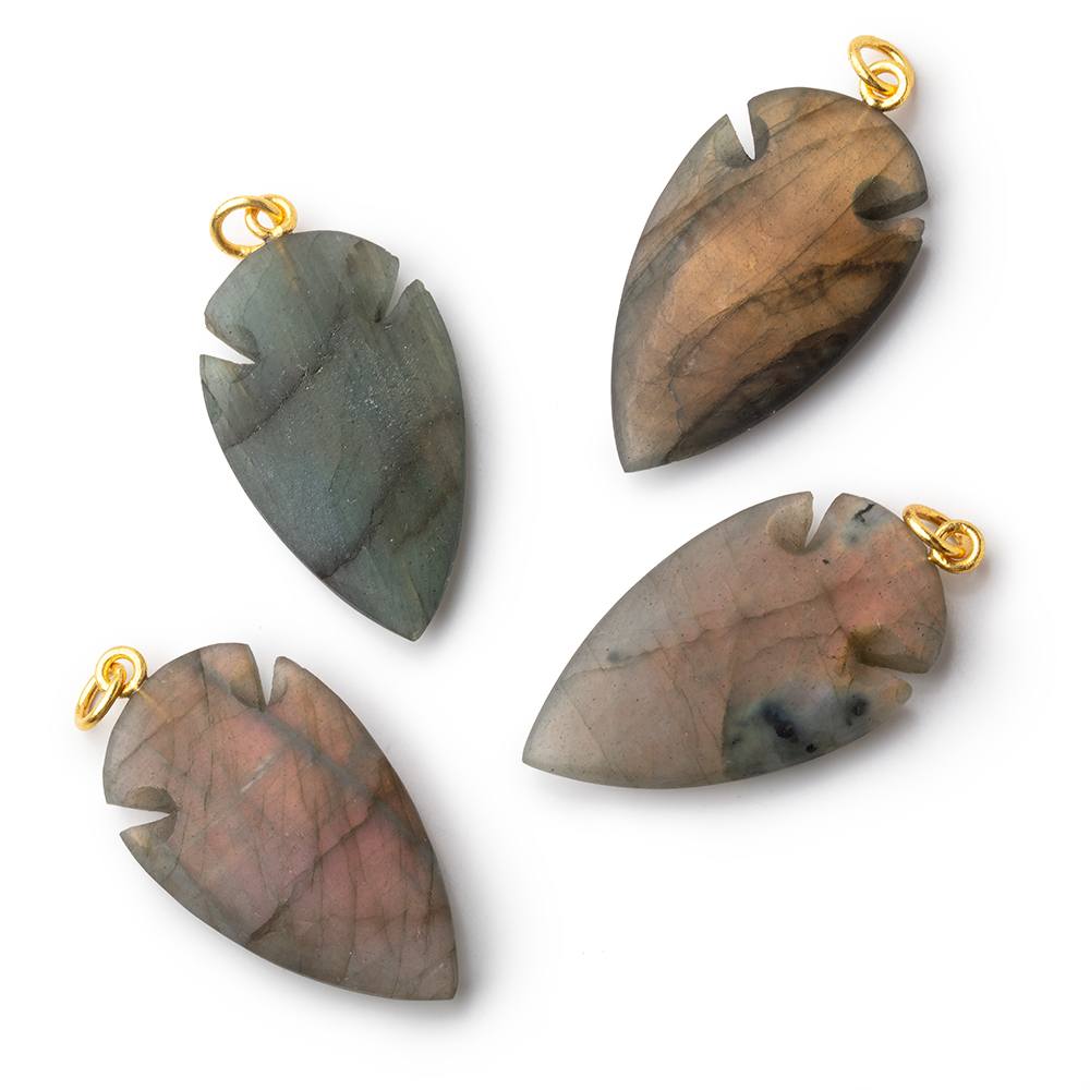 35x20mm Labradorite Matte Arrowhead Focal Pendant 1 piece - Beadsofcambay.com
