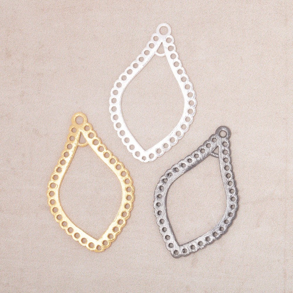 35x21mm Brushed Filigree Tear Drop Charm Set of 2 pieces - Beadsofcambay.com