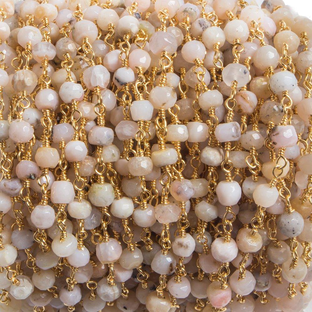 3.8 mm Pink Peruvian Opal faceted rondelle Gold plated Chain by the foot 34pcs - Beadsofcambay.com