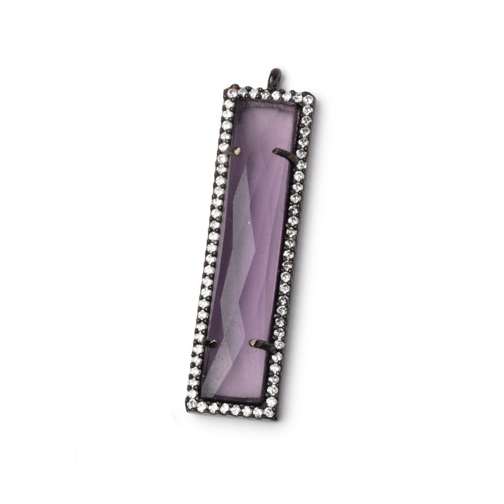 39x10.5mm Black Gold CZ Bezel Purple Hydro Quartz Bar Pendant 1 Focal - Beadsofcambay.com