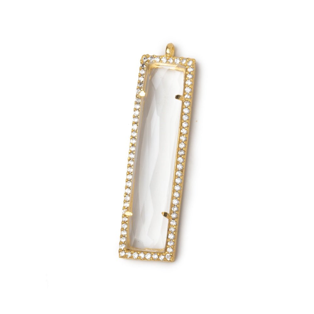 39x10.5mm Vermeil CZ Bezel Crystal Quartz Bar Pendant 1 Focal - Beadsofcambay.com