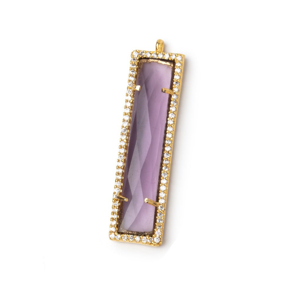 39x10.5mm Vermeil CZ Bezel Purple Hydro Quartz Bar Pendant 1 Focal - Beadsofcambay.com