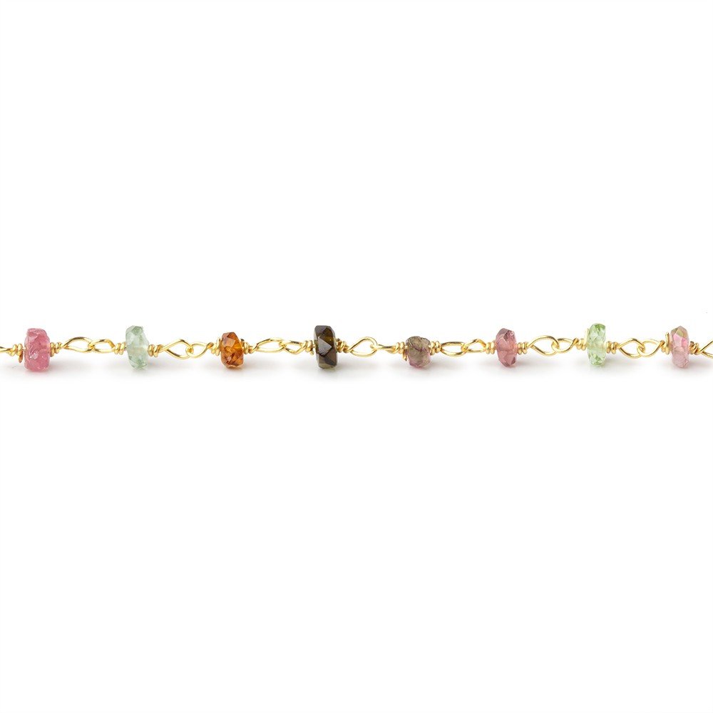 3mm Multi Color Tourmaline Faceted Rondelles on Vermeil Hand - Wrapped Chain - Beadsofcambay.com