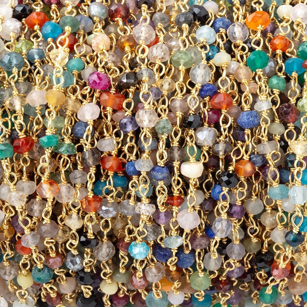 3mm Multi Gemstone Faceted Rondelle Vermeil Chain - Beadsofcambay.com