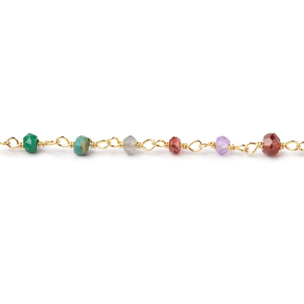 3mm Multi Gemstone Faceted Rondelle Vermeil Chain - Beadsofcambay.com