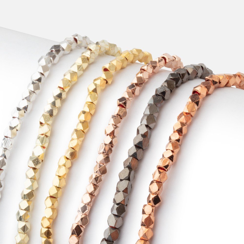 3mm Shiny Faceted Nugget Beads 8 inch 68 pieces - Beadsofcambay.com