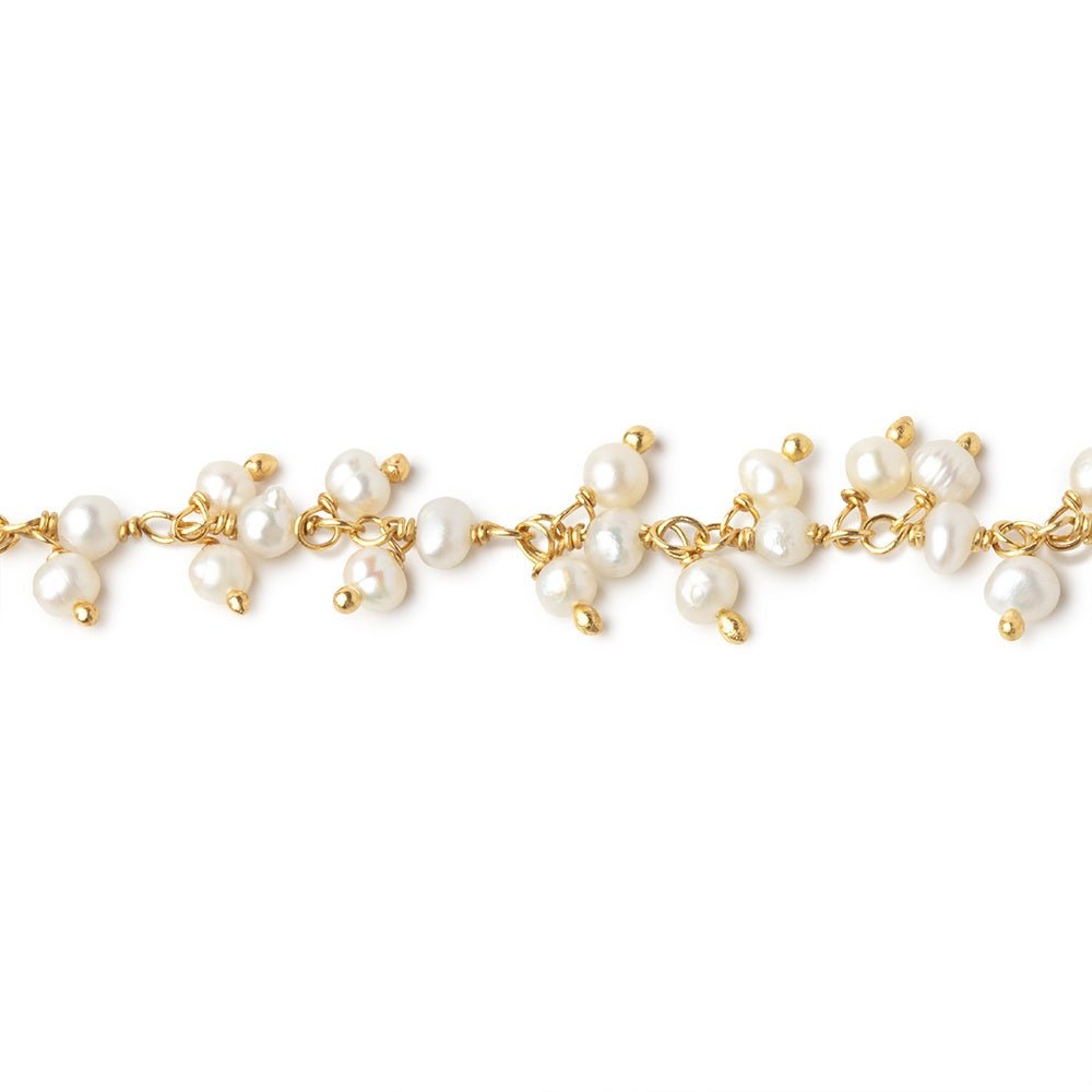 3mm White Baroque Freshwater Pearls on Gold Plated Dangling Chain - Beadsofcambay.com