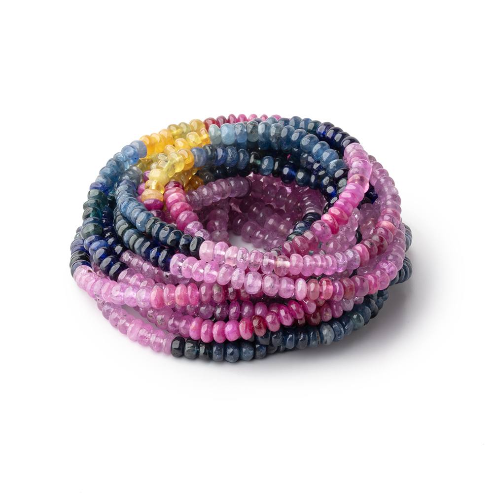 4 - 4.5mm Multi Color Sapphire Plain Rondelle Beads 18 inch 170 pieces AA - Beadsofcambay.com