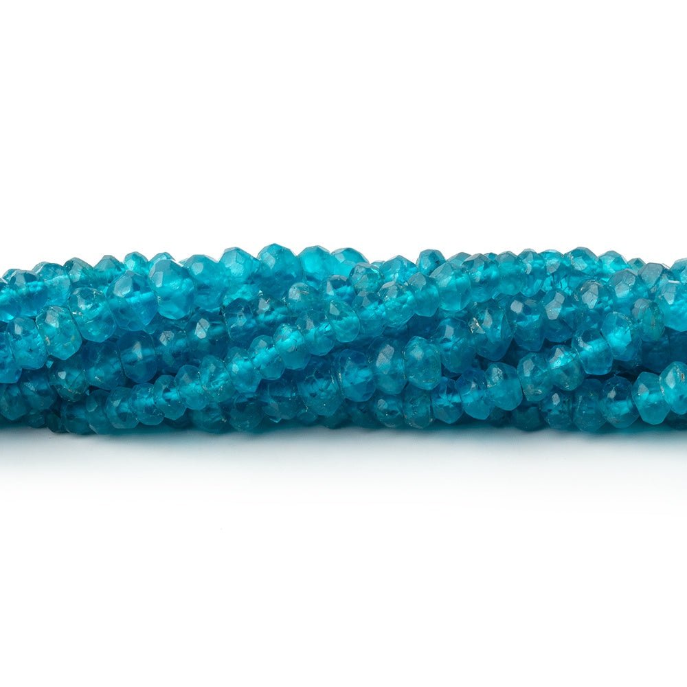 4 - 4.5mm Neon Blue Apatite Faceted Rondelle 13 inch 110 Beads - Beadsofcambay.com