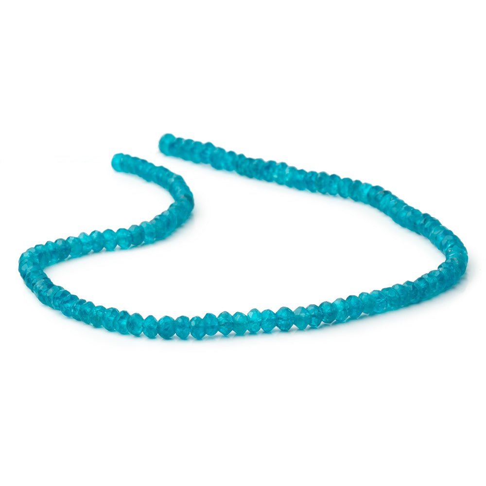 4 - 4.5mm Neon Blue Apatite Faceted Rondelle 13 inch 110 Beads - Beadsofcambay.com