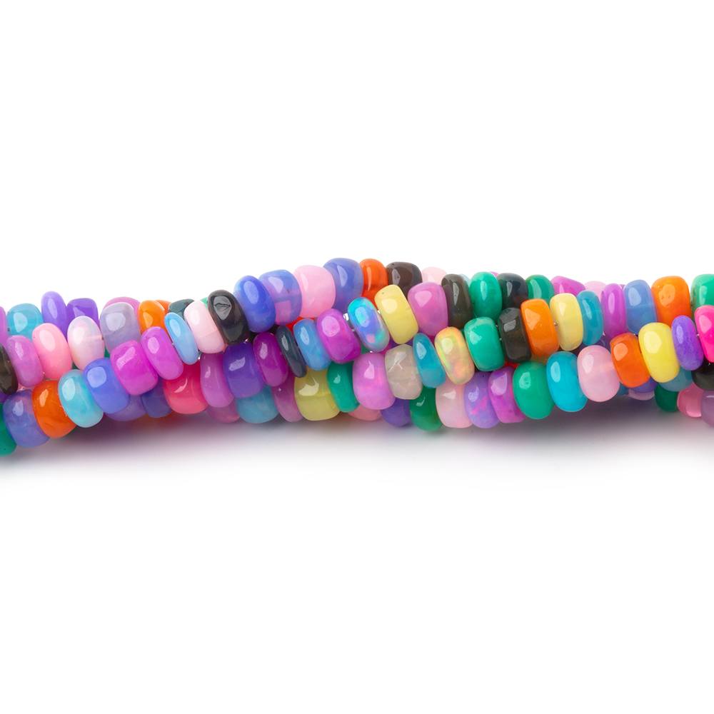 4 - 4.5mm Neon Multi Color Ethiopian Opal Plain Rondelle Beads 16 inch 166 pieces - Beadsofcambay.com
