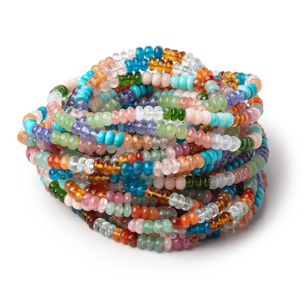 4-5mm Multi Gemstone Plain Rondelle Beads 36 inch 330 pieces AA - Beadsofcambay.com