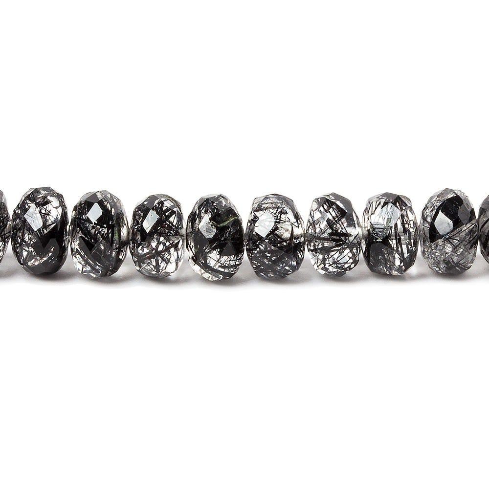 4 - 6.5mm Black Tourmalinated Quartz faceted rondelles 18.5 inch 126 beads - Beadsofcambay.com