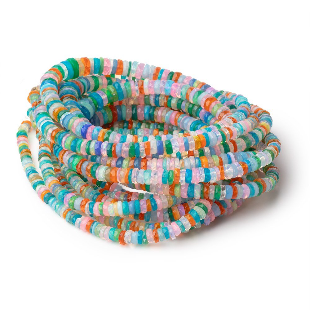 4 - 7mm Multi Color Ethiopian Opal Faceted Heishi 15.5 inch 240 Beads AA - Beadsofcambay.com
