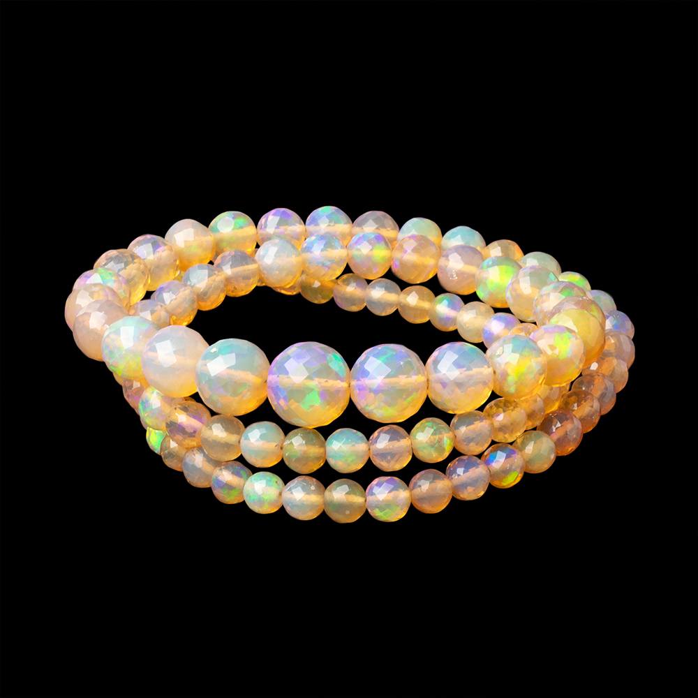 4-8mm Golden Ethiopian Opal Faceted Rounds 18 inch 94 Beads AAA - Beadsofcambay.com