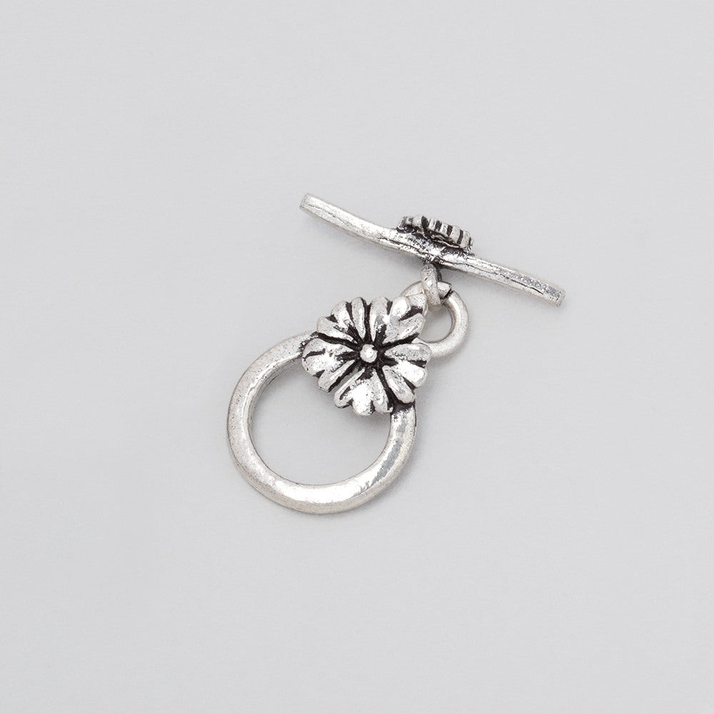 11.5mm Antiqued Sterling Silver Flower Toggle 1 piece - BeadsofCambay.com