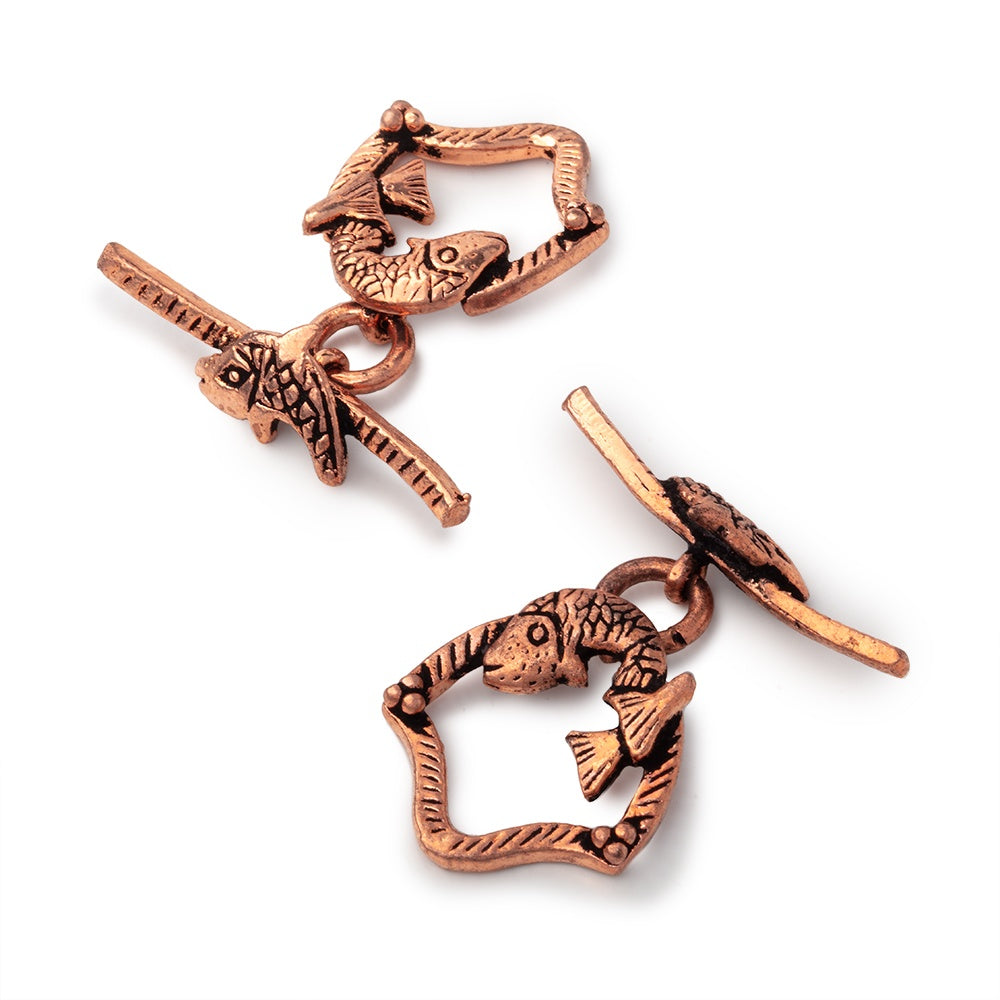 19x17mm Antiqued Copper Toggle with Koi Fish 1 piece - BeadsofCambay.com