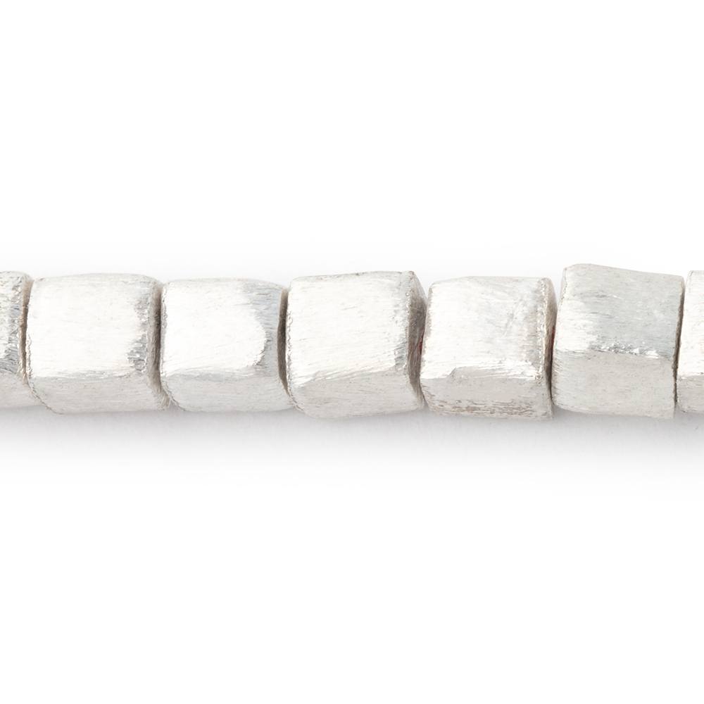 7mm Silver Plated Brushed Cube 8 inch 29 Beads - BeadsofCambay.com