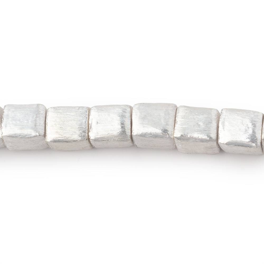 6mm Silver Plated Brushed Cube Beads 8 inch 30 pieces - BeadsofCambay.com