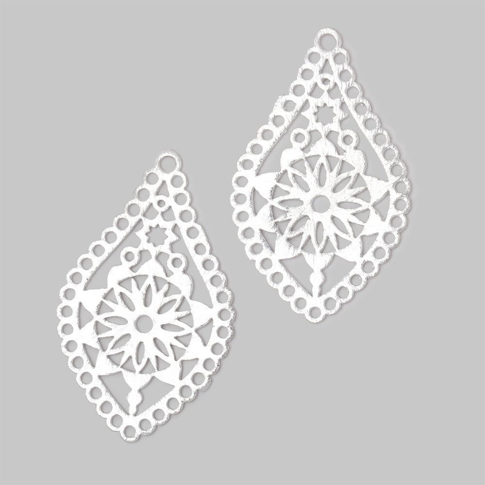 40x24mm Brushed Filigree Tear Drop Charm Set of 2 pieces - Beadsofcambay.com