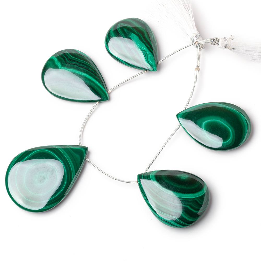 38x27-50x37mm Malachite Plain Pear Briolettes 6 inch 5 Beads - BeadsofCambay.com