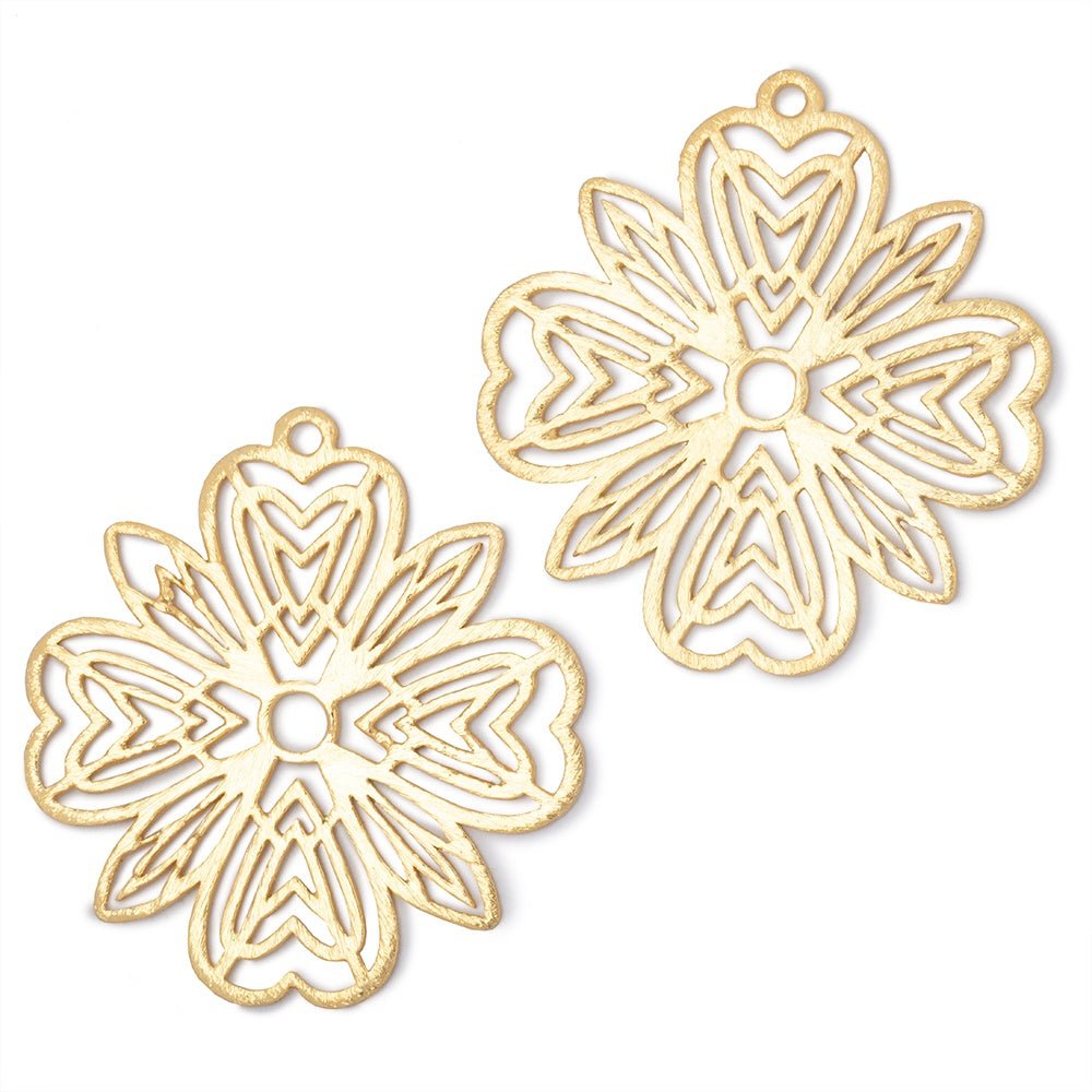 41mm Brushed Filigree Flower Charm Set of 2 pieces - Beadsofcambay.com