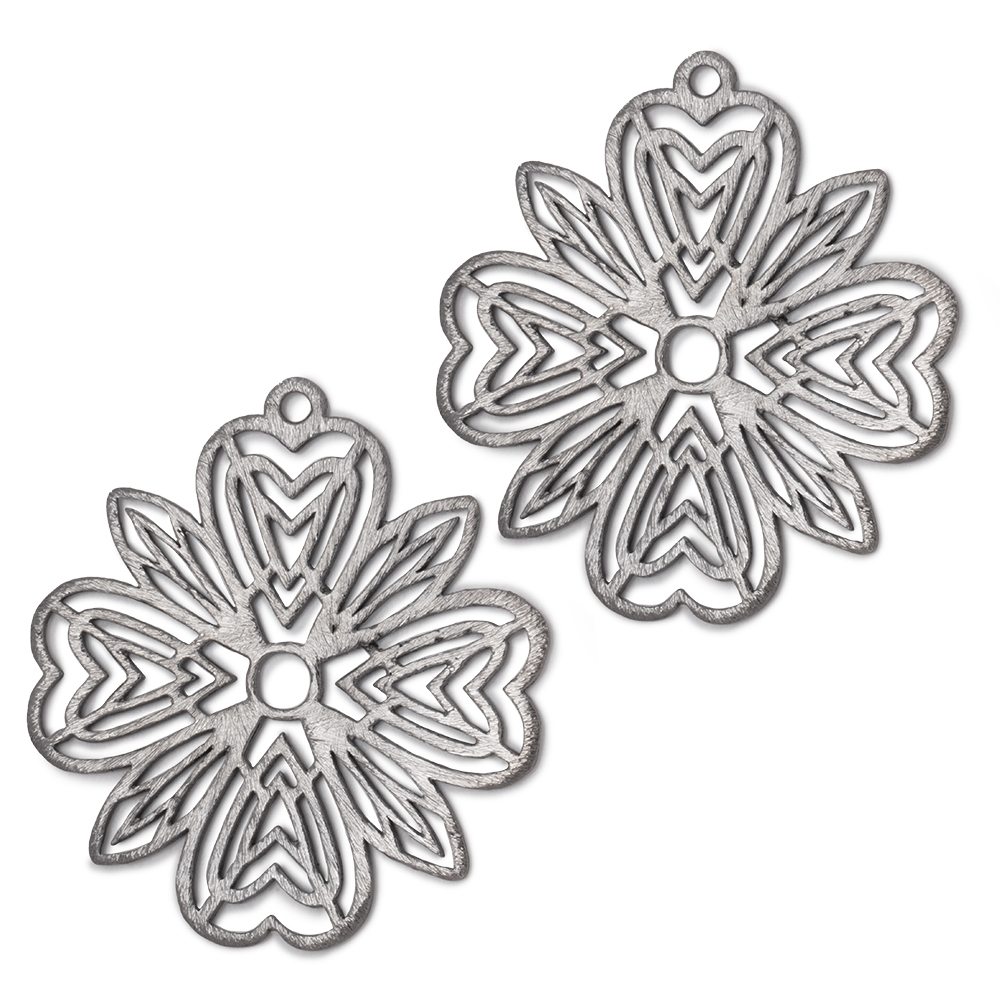 41mm Brushed Filigree Flower Charm Set of 2 pieces - Beadsofcambay.com