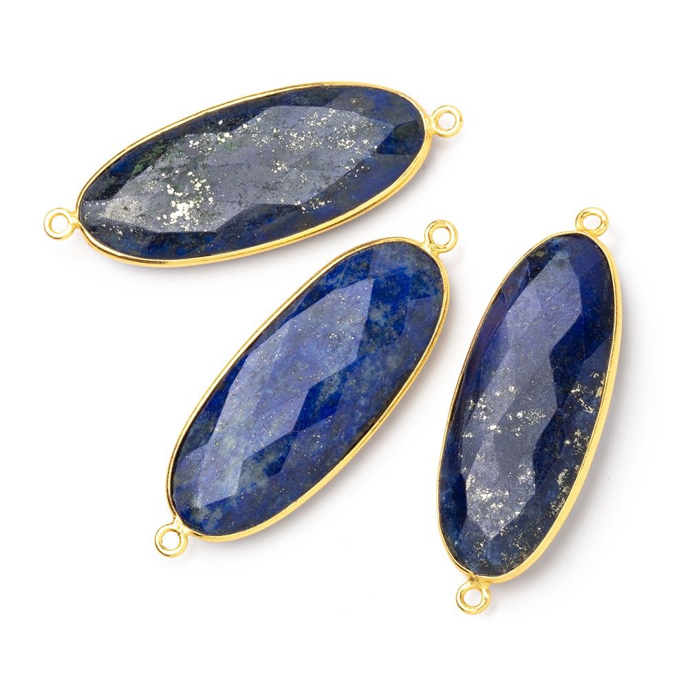41x18mm Vermeil Bezel Lapis Lazuli Faceted Oval Connector 1 piece - Beadsofcambay.com