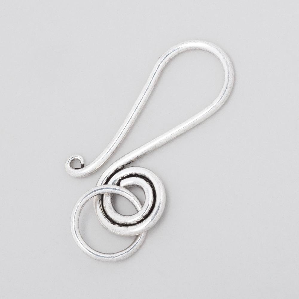 29x13mm Antiqued Sterling Silver Hook Swirl Design 1 piece - BeadsofCambay.com