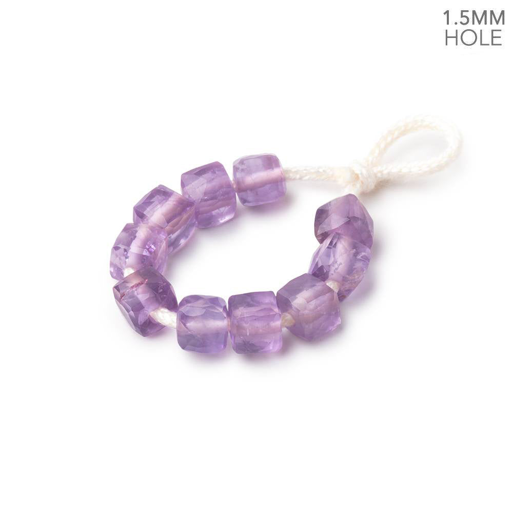6mm Pink Amethyst 1.5mm Large Hole Faceted Cube Beads Set of 10 - BeadsofCambay.com