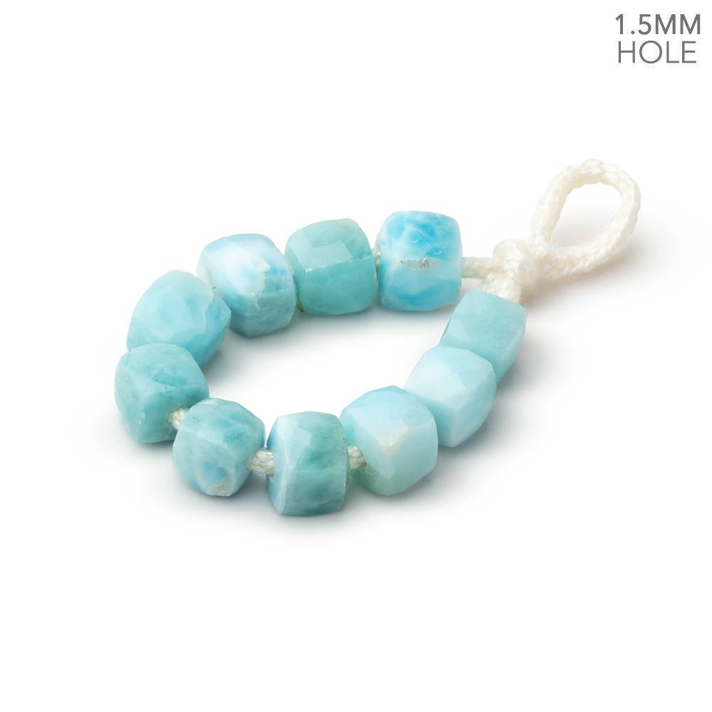 6mm Larimar 1.5mm Large Hole Faceted Cube Beads Set of 10 - BeadsofCambay.com