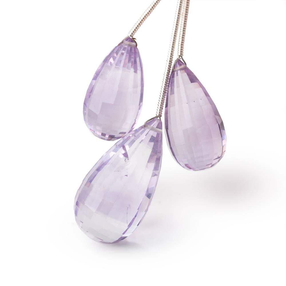 21-27.5mm Pink Amethyst Faceted Tear Drop Focal Set of 3 AAA Beads - BeadsofCambay.com