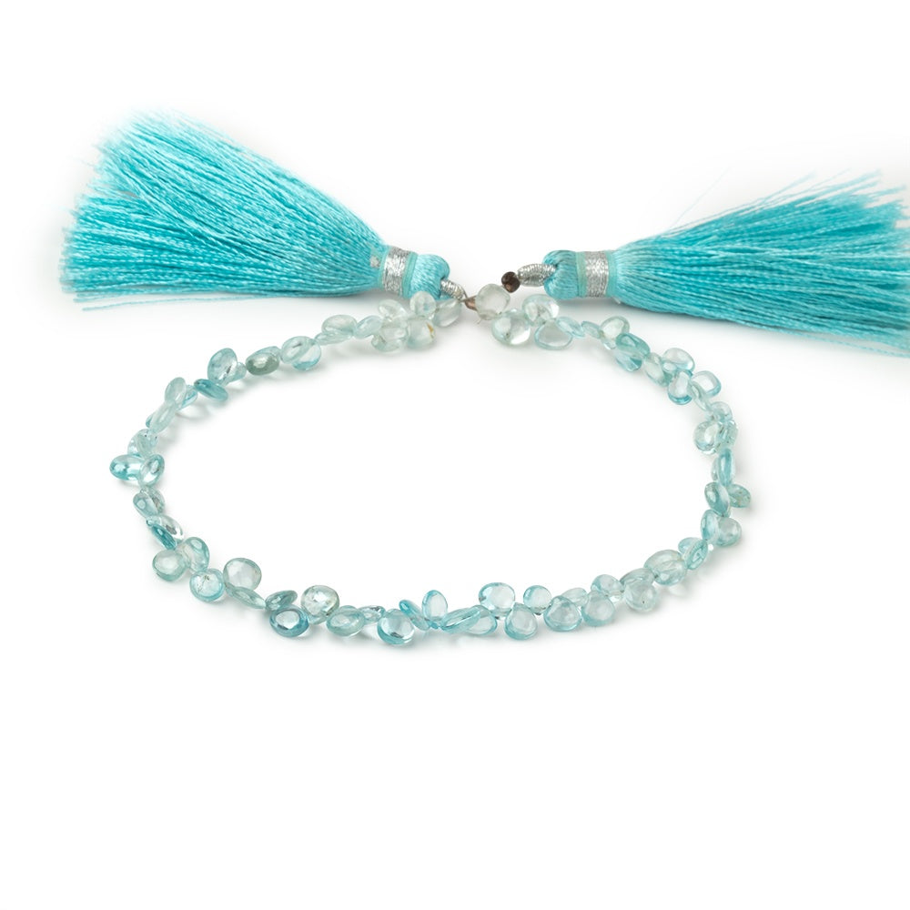 3.5-5mm Blue Zircon Plain Heart Beads 7.75 inch 76 pieces - BeadsofCambay.com